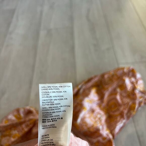 Anthropologie Agathe Lace Mini Dress Lace Neck Tie Tassels Pink gold size M - Picture 7 of 12